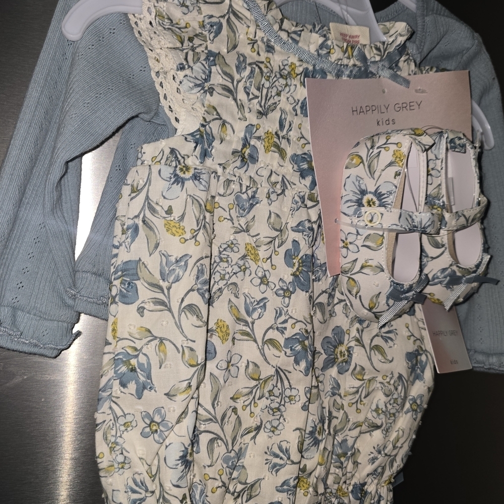 Happily Grey Kids Floral Bodysuit and Shoe Set - Blue and Yellow - Picture 3 of 12